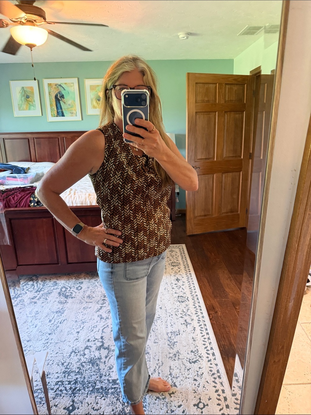 Rafaella Brown Chevron Sleeveless Tank Top